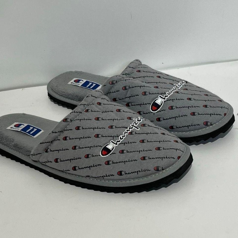Champion Men's Gray‎ Lined Sherpa Slip On Sleepover Sport Slide Slipper Size 11